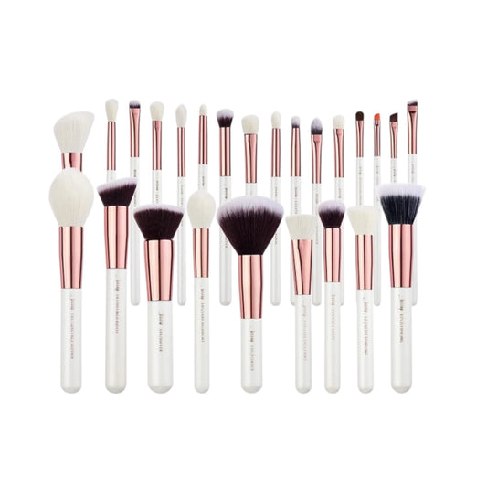 25-Piece Professional Makeup Brush Set – Foundation, Powder, Blush & Eyeshadow Brushes (Pearl White/Rose Gold) - T215