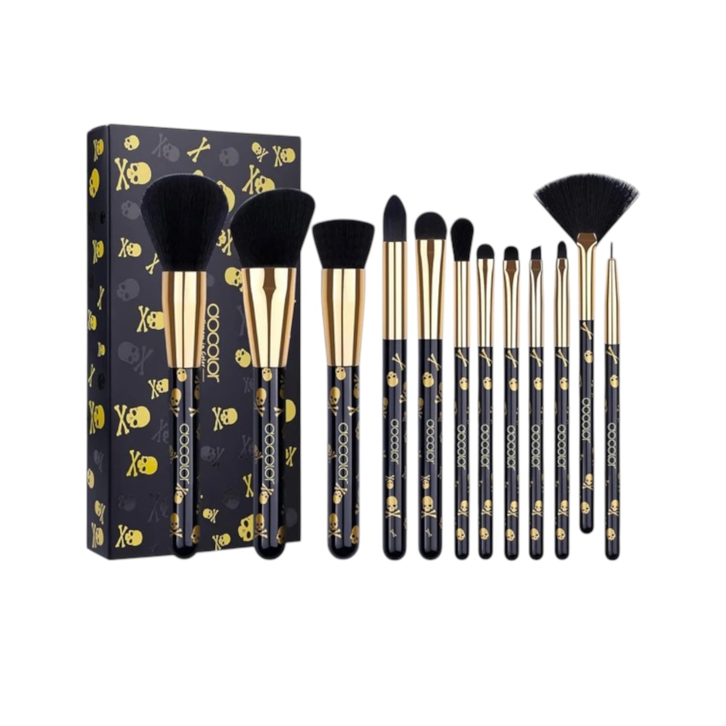 12-Piece Skull-Print Makeup Brush Set – Premium Synthetic Brushes for Face & Eyes