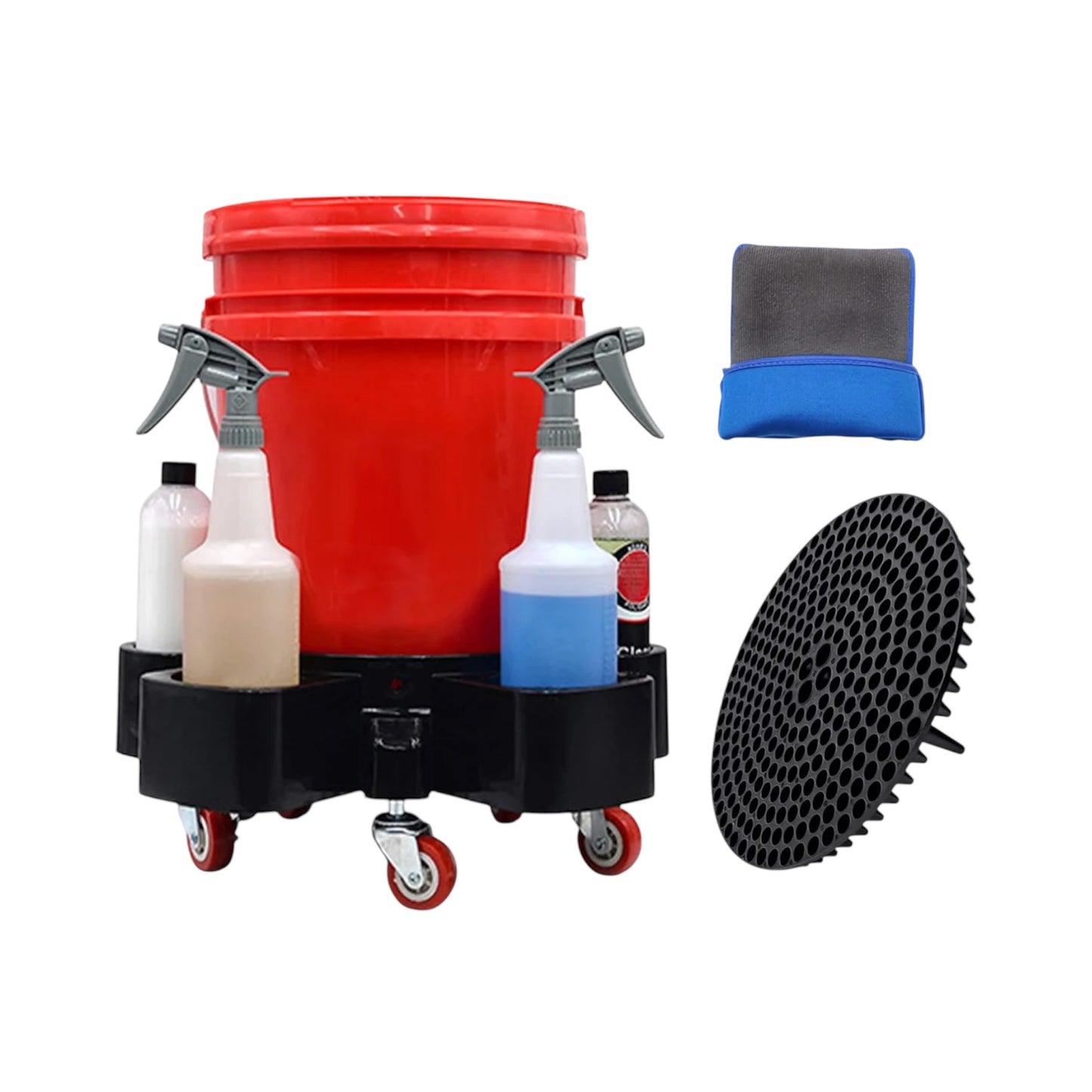 Car Wash Bucket Dolly – Rolling Base, Swivel Casters, Dirt Trap & Clay Mitt (Fits 20L Buckets, Bucket Not Included)