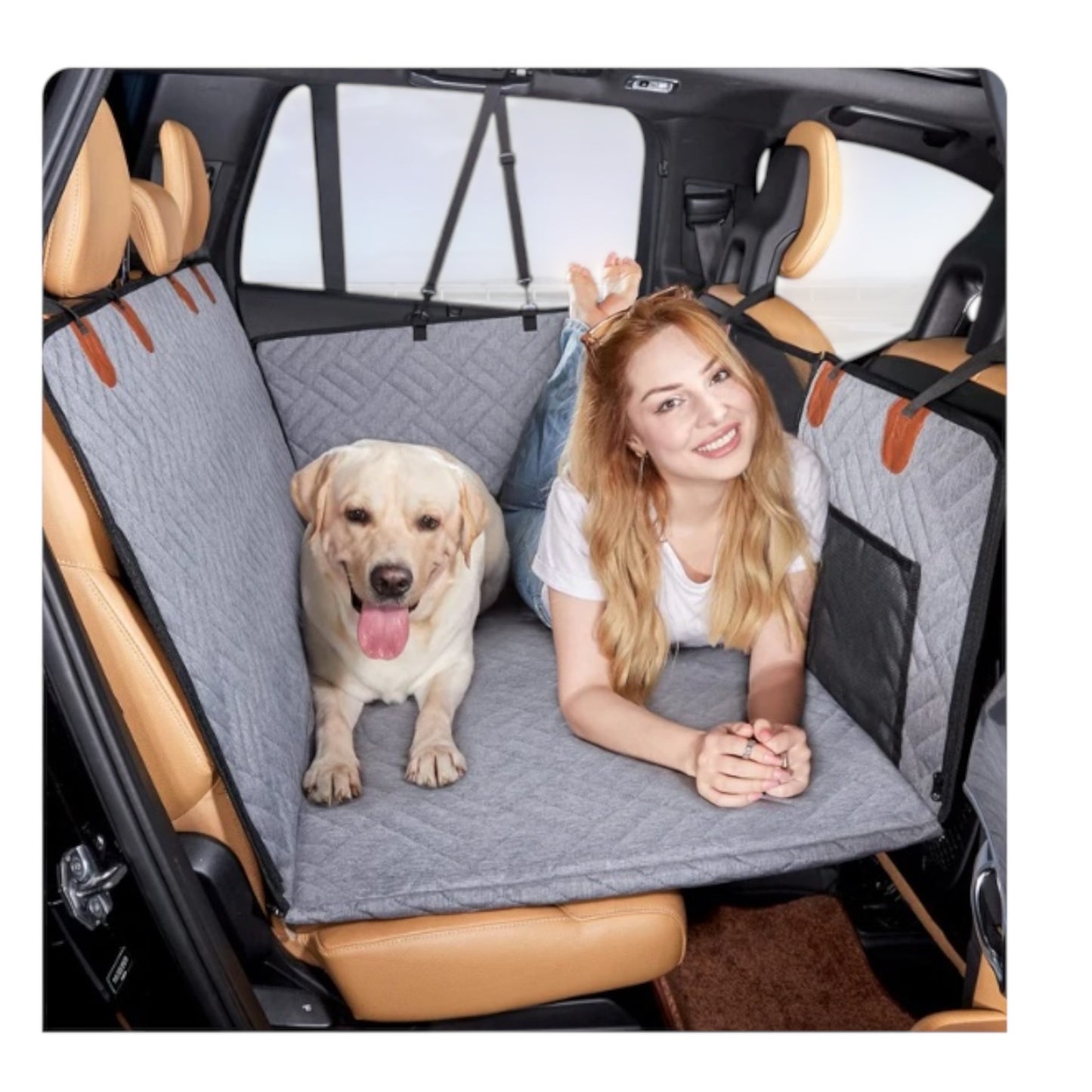 Back Seat Extender for Dogs – Inflatable Travel Bed & Hammock for SUVs & Trucks (Gray)