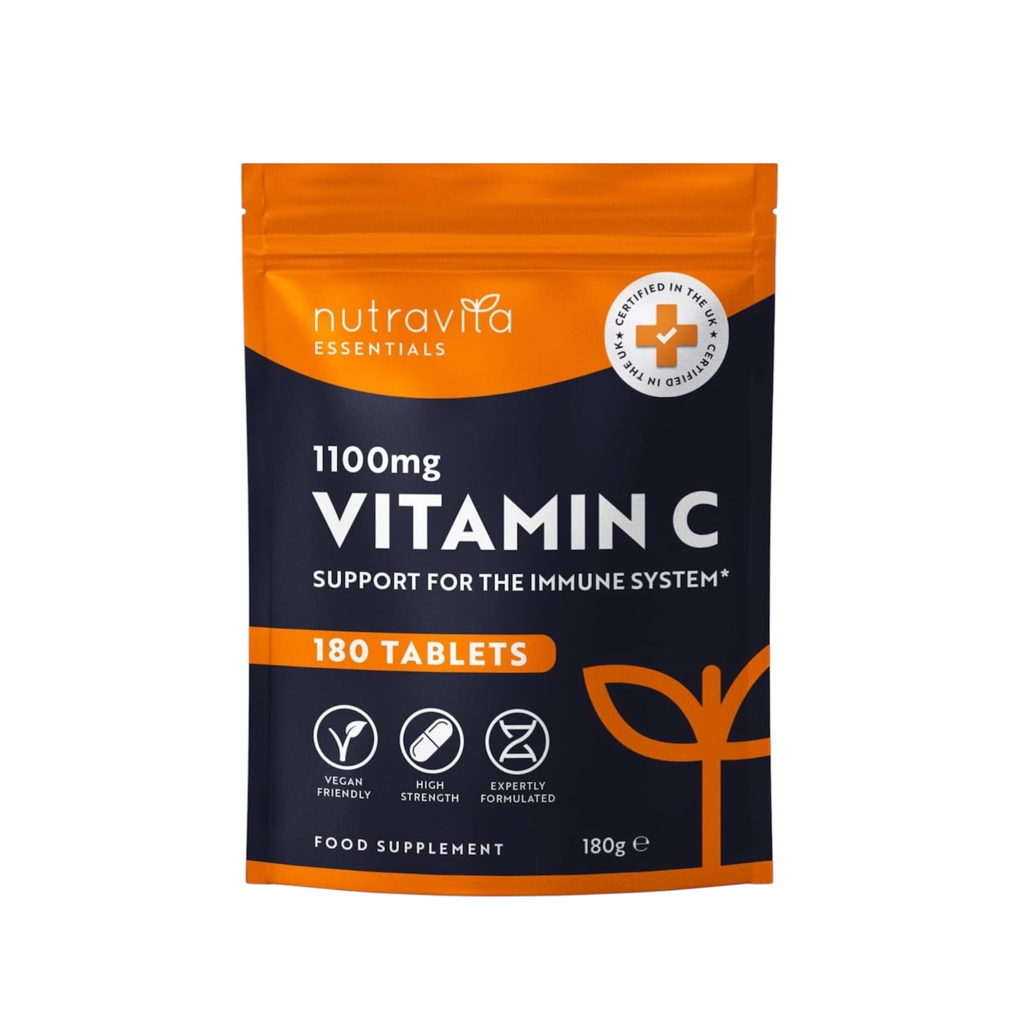 High Strength Vitamin C 1100mg – 180 Vegan Tablets for Immune Support (3-Month Supply)