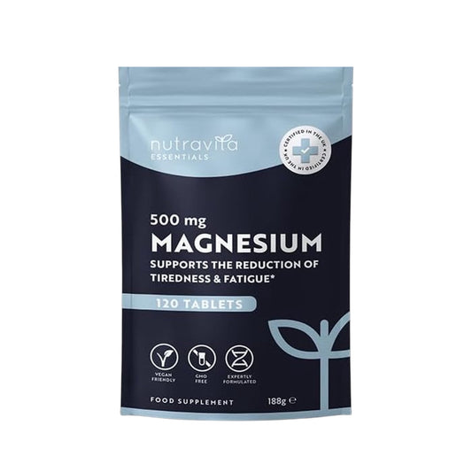 High Strength 500mg Magnesium Supplements – 120 Vegan Tablets for Muscle, Energy, Bone & Nervous System Support