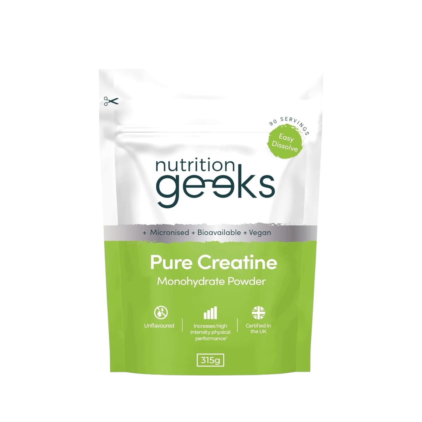 Pure Micronised Creatine Monohydrate Powder – 315g (90 Servings), Unflavoured & Vegan