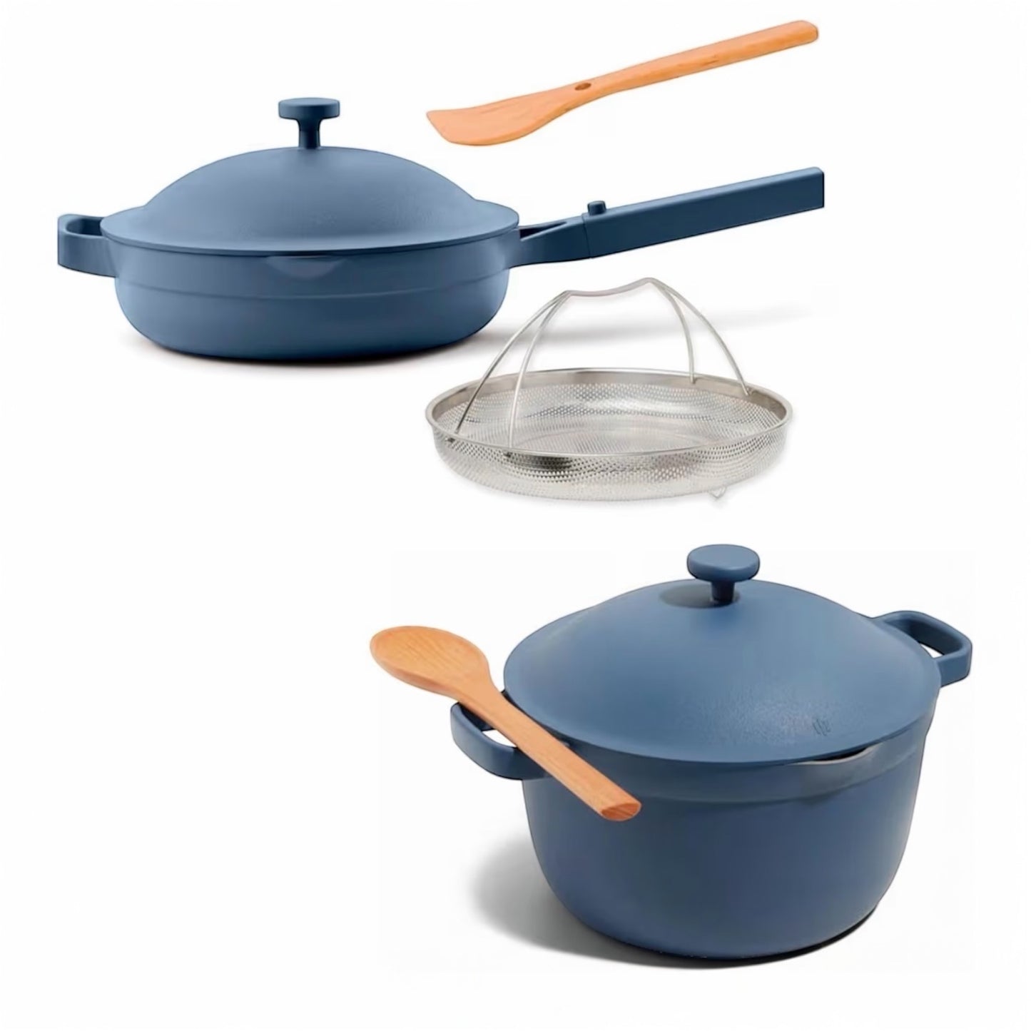 Our Place Cookware Duo - 7-Piece Set Including The Always Pan, Perfect Pot and Spatulas | Multifunctional, Toxin-Free Nonstick | Heat Safe up to 450°F | Oven, Stove, Induction Compatible | Blue Salt