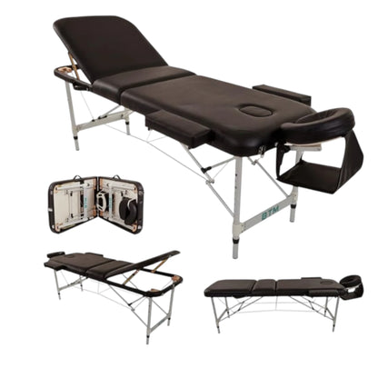 Portable 3-Section Massage Table | Aluminum Frame & PU Leather for Spa & Therapy