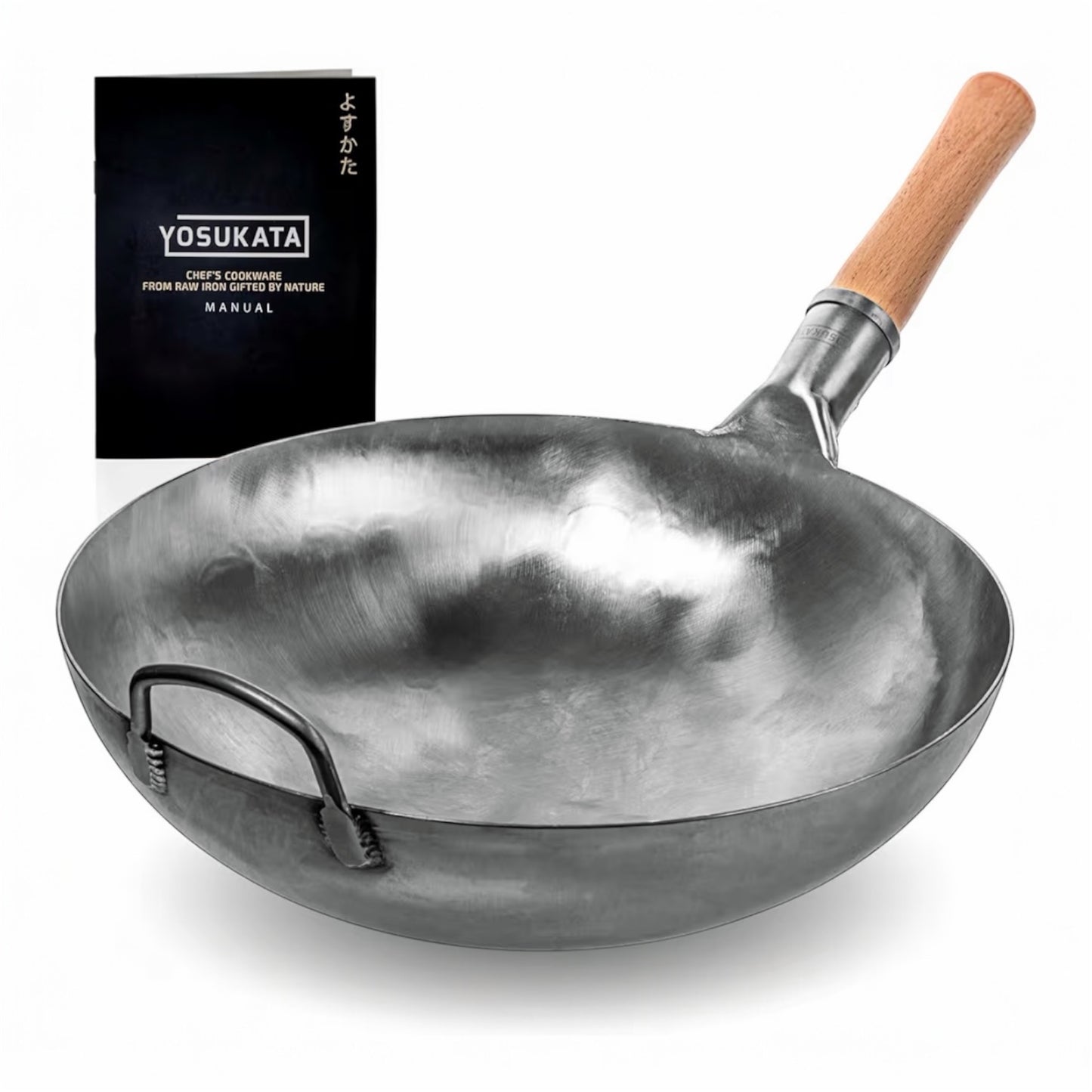 YOSUKATA 36 cm Round Bottom Carbon Steel Wok Pan – Blue Pre-Seasoned Pow Wok for Stir Fry, BBQ, Grill & Camping – Traditional Japanese & Chinese Cookware – Compatible with Gas Stoves & Open Fire Only