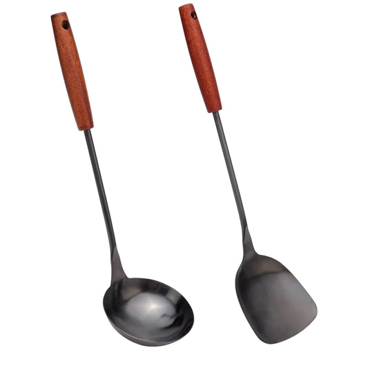 Spatula & Ladle Wok Tool Set, 14.2-15 inches wok utensils, Stainless Steel wok spatula