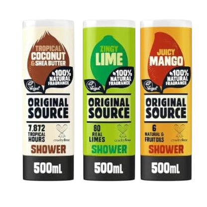 Shower Gel Variety Pack (500ml, Set of 3) - Coconut & Shea Butter, Lime, Mango | Natural, Vegan-Friendly, Refreshing & Hydrating