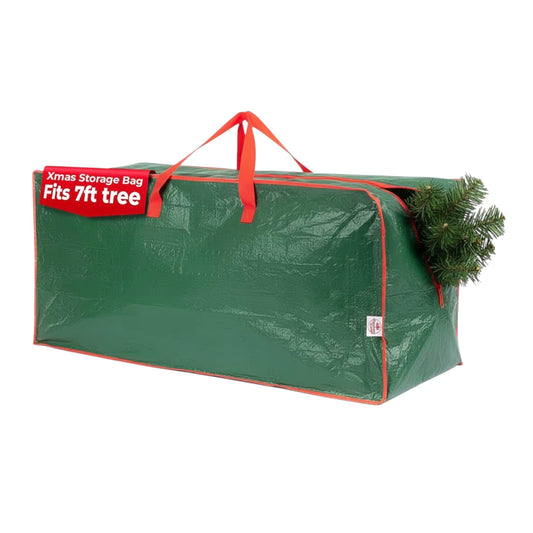 Christmas Village 7ft Christmas Tree Storage Bag - Heavy Duty Christmas Tree Bag with Full Length Double Stitched Zip and Carry Handles (Green, 7ft Xmas Tree Storage Bag)