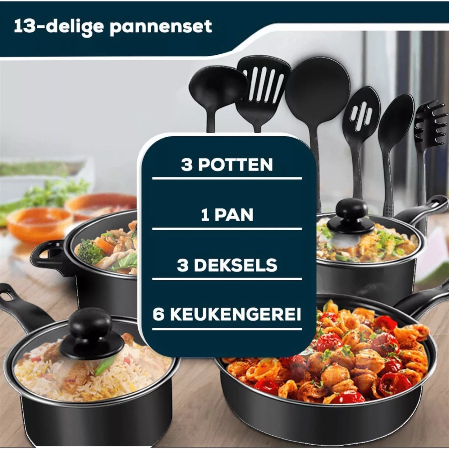 13-Piece Non-Stick Cookware Set with Lids – Includes Saucepan & Frying Pan (UK)