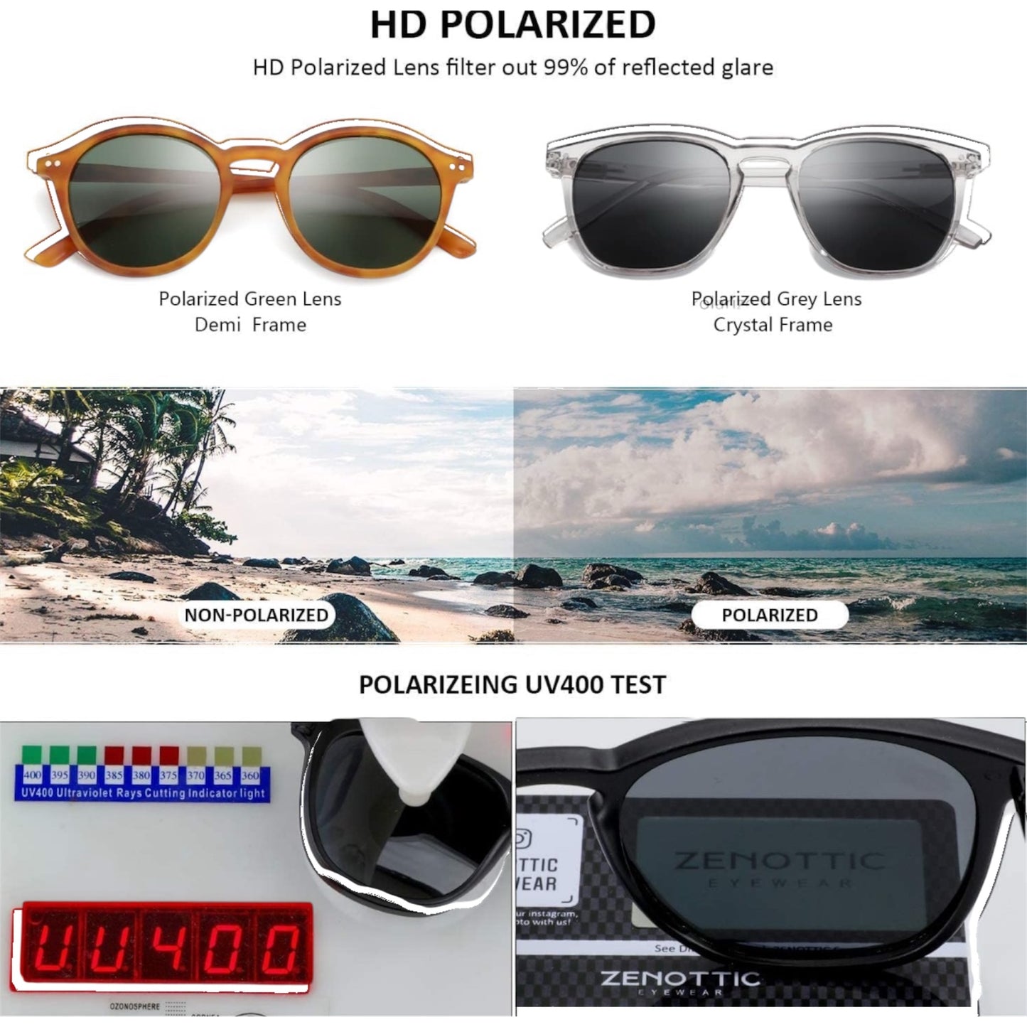 2-Pack Polarized Sunglasses – Retro Round & Square Styles with UV400 Protection