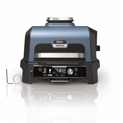 Woodfire Pro Connect XL Electric BBQ Grill and Smoker with App Control, Digital Probe, Large 7-in-1 Outdoor Grill and Air Fryer with Woodfire Pellets, Weather Resistant, Blue and Black OG901UK