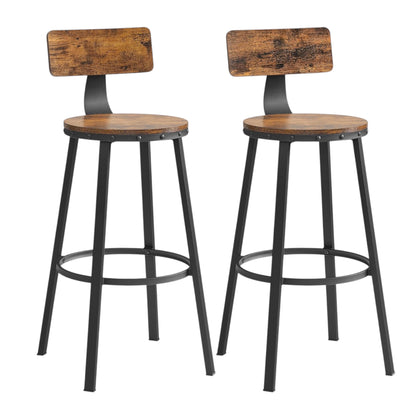 Bar Stools Set of 2, Kitchen Breakfast Bar Chairs, with Backrest, Steel Frame, 73 Cm Tall Seat, Easy Assembly, Industrial Style, Rustic Brown and Black LBC026B01V1