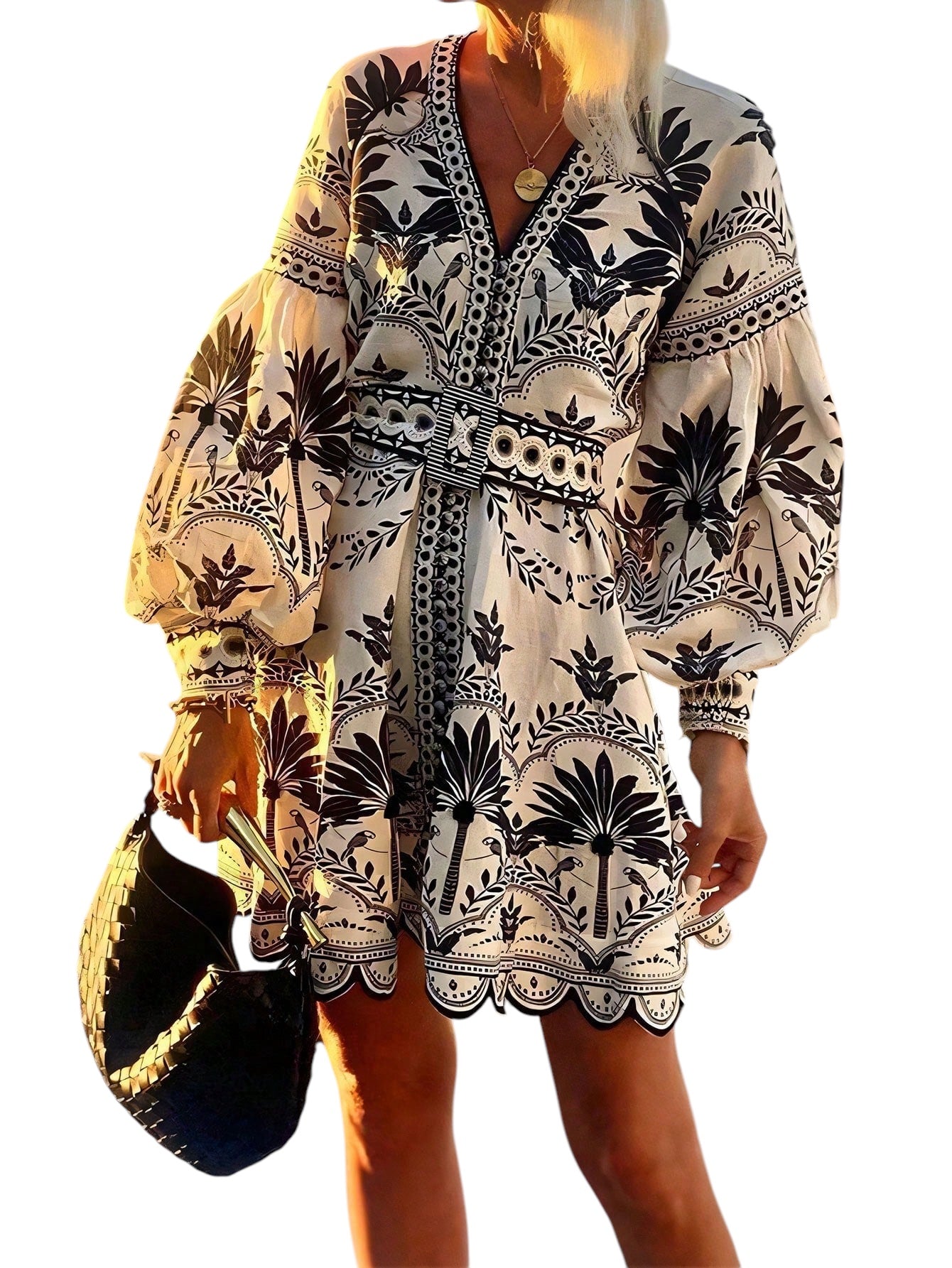 Printed Loose-Fit Mini Dress for Beachwear