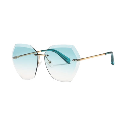 Oversized Rimless Diamond-Cut Lens Sunglasses for Women - Classic Fashion Eyewear AE0534