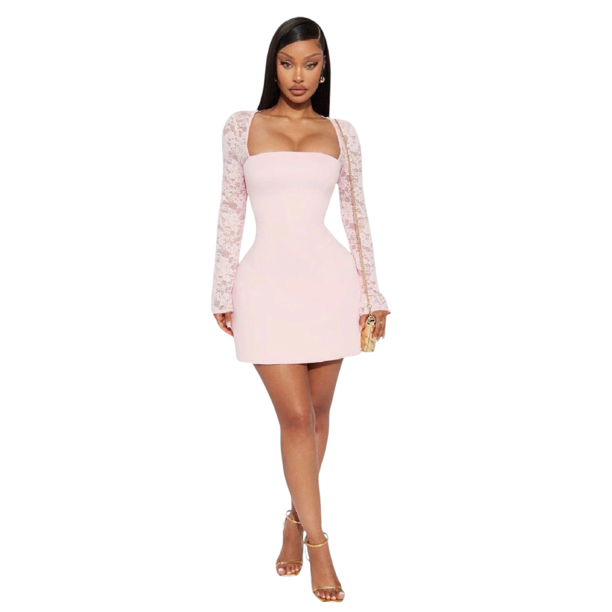 Delia Lace Long Sleeve Mini Dress Pink