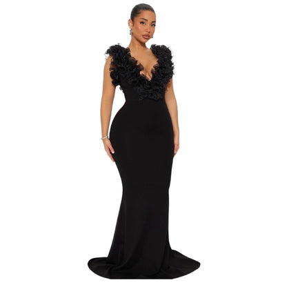 Like To Show Ruffle Maxi Gown Black