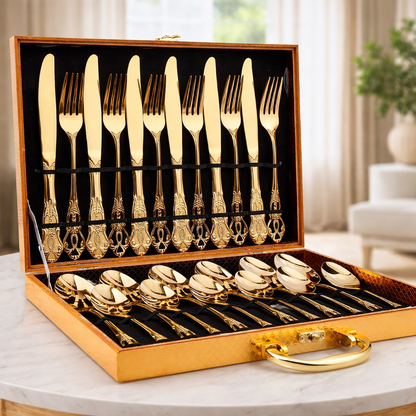 Retro Golden Stainless Steel Cutlery Set Royal European Spoon Fork Complete Tableware Retro Design Dishwasher Safe Elegant Flatware