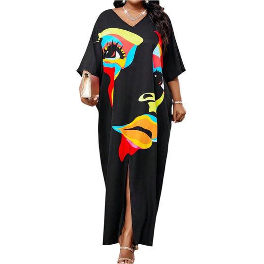 Elegant Boho V-Neck Tunic Dress for Women - Plus Size Casual Summer and Spring Attire for Office and Vacation