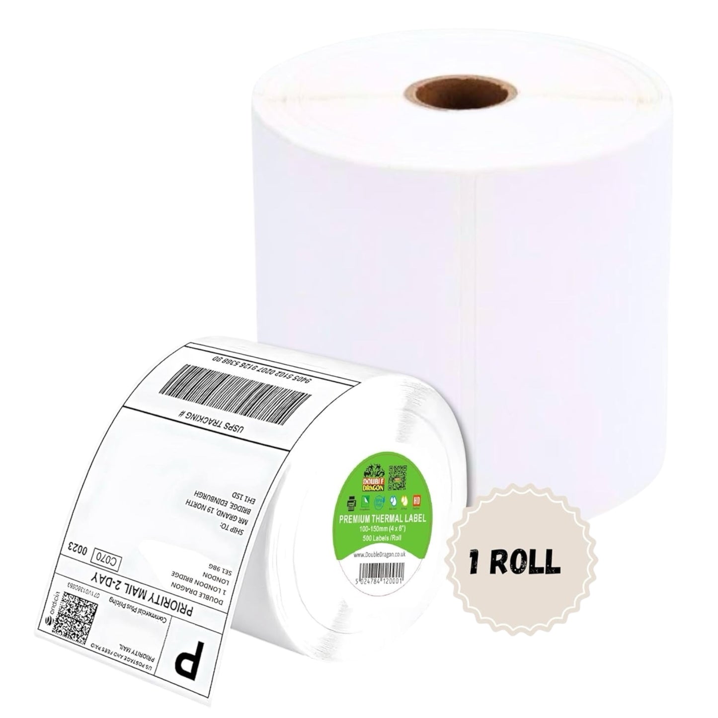 100 x 150 mm (4" x 6") Premium Coated Self-Adhesive Direct Thermal Labels – Compatible with Zebra, MUNBYN and More [1 Roll – 500 Labels]