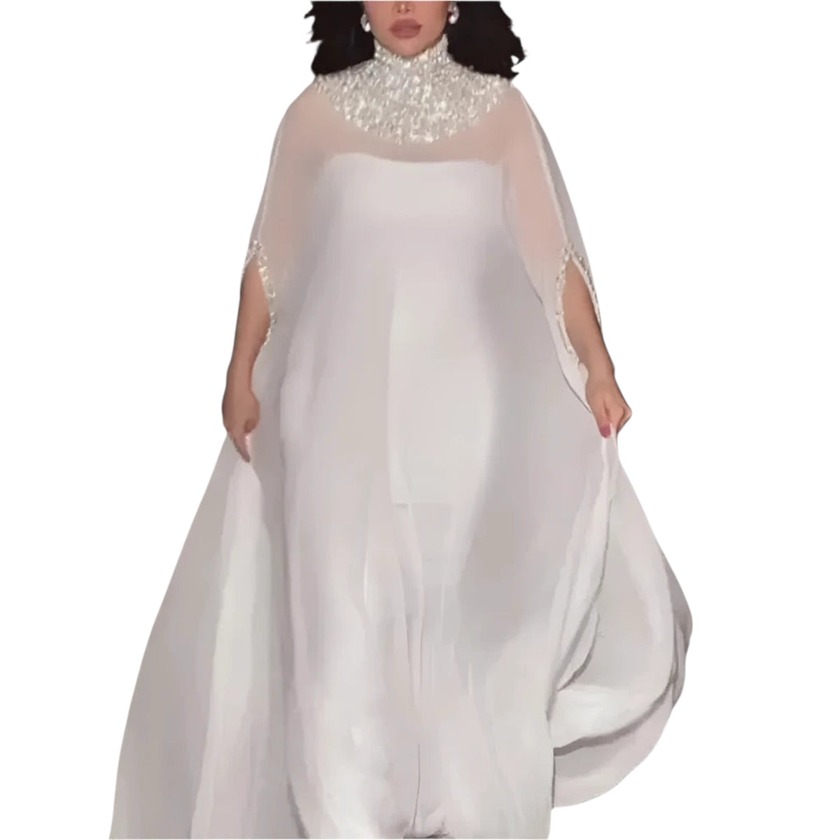 Women's Elegant Chiffon Two Piece Party Dress with Cloak Style Overlay