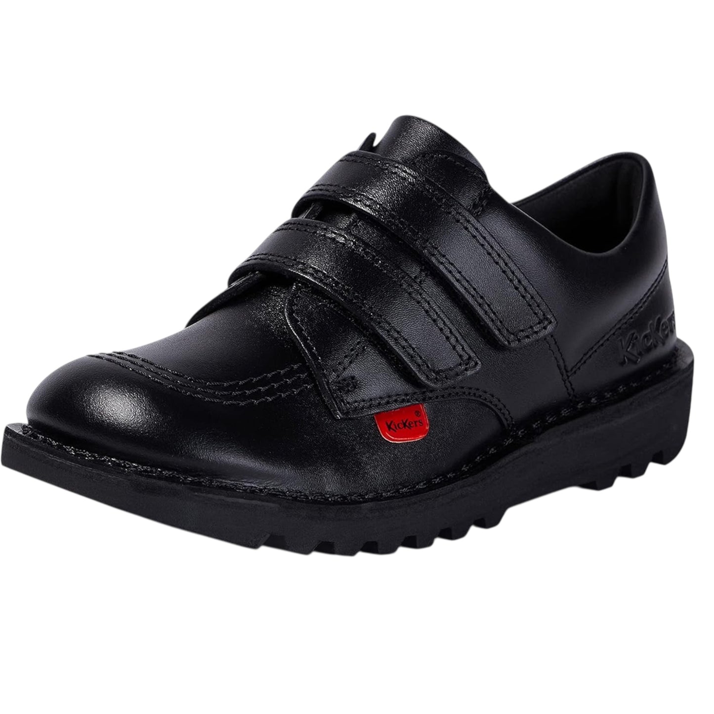 Unisex Kids Kick Lo Vel Twin Strap Black Leather School Uniform Shoes | Smart Everyday School Look | Hook & Loop Fastening, Cushioned for All-Day Wear, Sizes from 12.5, 13 uk child and 1, 2, 2.5 uk
