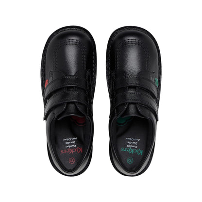 Unisex Kids Kick Lo Vel Twin Strap Black Leather School Uniform Shoes | Smart Everyday School Look | Hook & Loop Fastening, Cushioned for All-Day Wear, Sizes from 12.5, 13 uk child and 1, 2, 2.5 uk