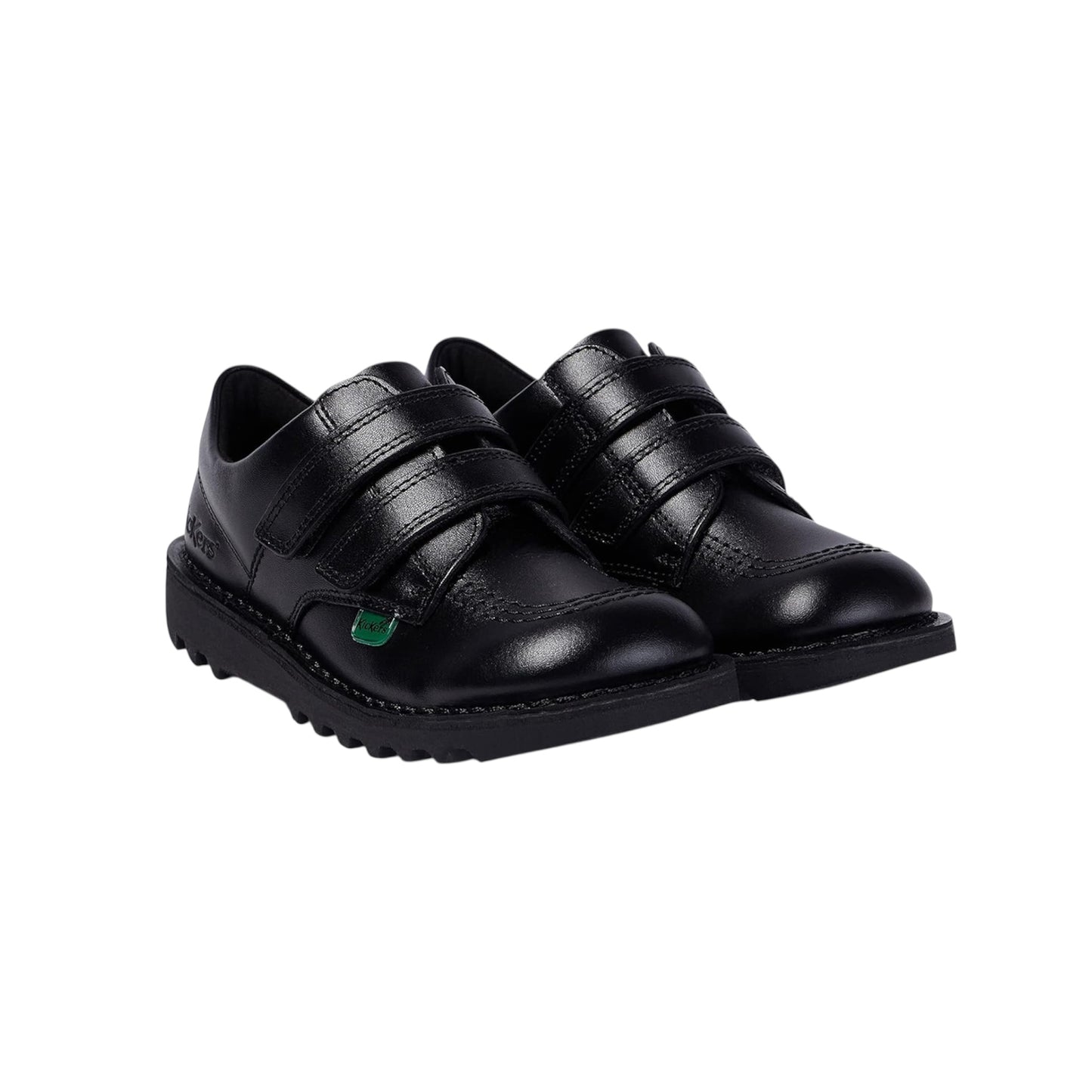 Unisex Kids Kick Lo Vel Twin Strap Black Leather School Uniform Shoes | Smart Everyday School Look | Hook & Loop Fastening, Cushioned for All-Day Wear, Sizes from 12.5, 13 uk child and 1, 2, 2.5 uk