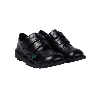 Unisex Kids Kick Lo Vel Twin Strap Black Leather School Uniform Shoes | Smart Everyday School Look | Hook & Loop Fastening, Cushioned for All-Day Wear, Sizes from 12.5, 13 uk child and 1, 2, 2.5 uk