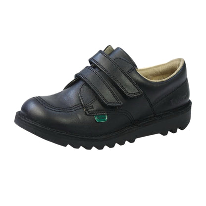 Unisex Kids Kick Lo Vel Twin Strap Black Leather School Uniform Shoes | Smart Everyday School Look | Hook & Loop Fastening, Cushioned for All-Day Wear