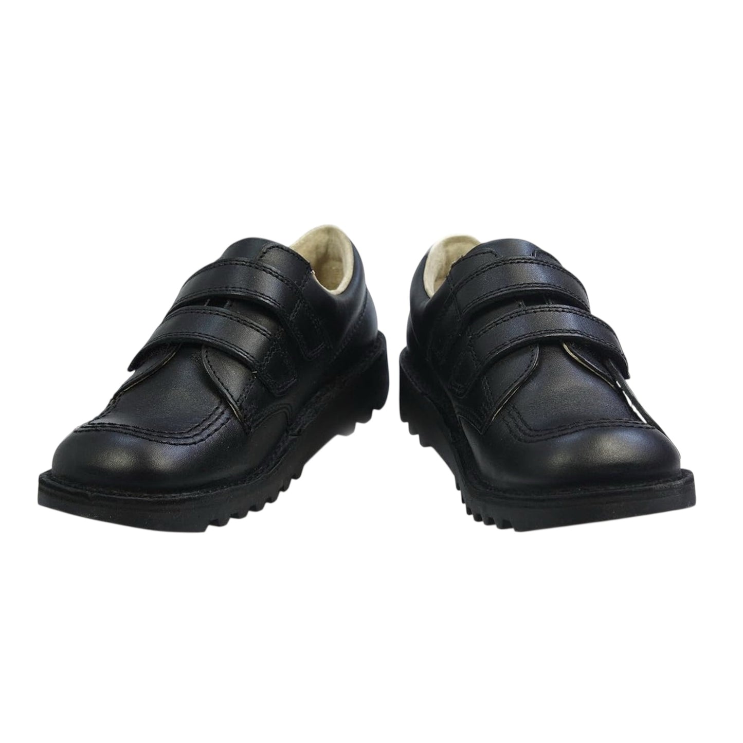 Unisex Kids Kick Lo Vel Twin Strap Black Leather School Uniform Shoes | Smart Everyday School Look | Hook & Loop Fastening, Cushioned for All-Day Wear