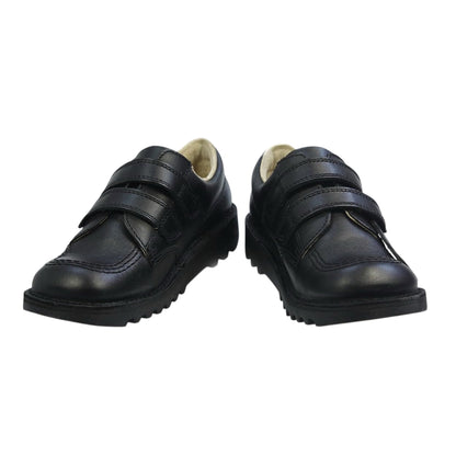 Unisex Kids Kick Lo Vel Twin Strap Black Leather School Uniform Shoes | Smart Everyday School Look | Hook & Loop Fastening, Cushioned for All-Day Wear