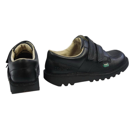 Unisex Kids Kick Lo Vel Twin Strap Black Leather School Uniform Shoes | Smart Everyday School Look | Hook & Loop Fastening, Cushioned for All-Day Wear