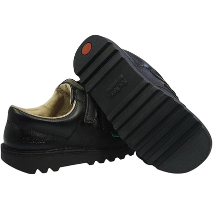 Unisex Kids Kick Lo Vel Twin Strap Black Leather School Uniform Shoes | Smart Everyday School Look | Hook & Loop Fastening, Cushioned for All-Day Wear