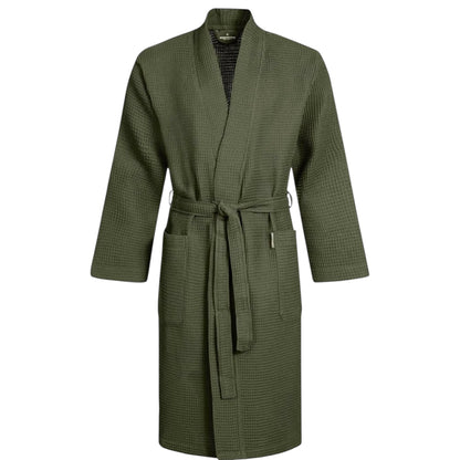 Men's Waffle Dressing Gown – 100% Cotton Lightweight Kimono Bathrobe