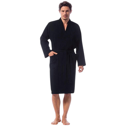 Men's Waffle Dressing Gown – 100% Cotton Lightweight Kimono Bathrobe