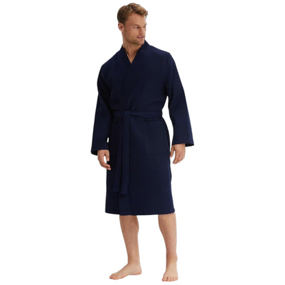 Men's Waffle Dressing Gown – 100% Cotton Lightweight Kimono Bathrobe