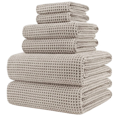 Microfibre Oversize, 76 X 152 Cm, Quick Dry Lint Free Bath Towel Set, 6 Piece (White, Waffle Weave)