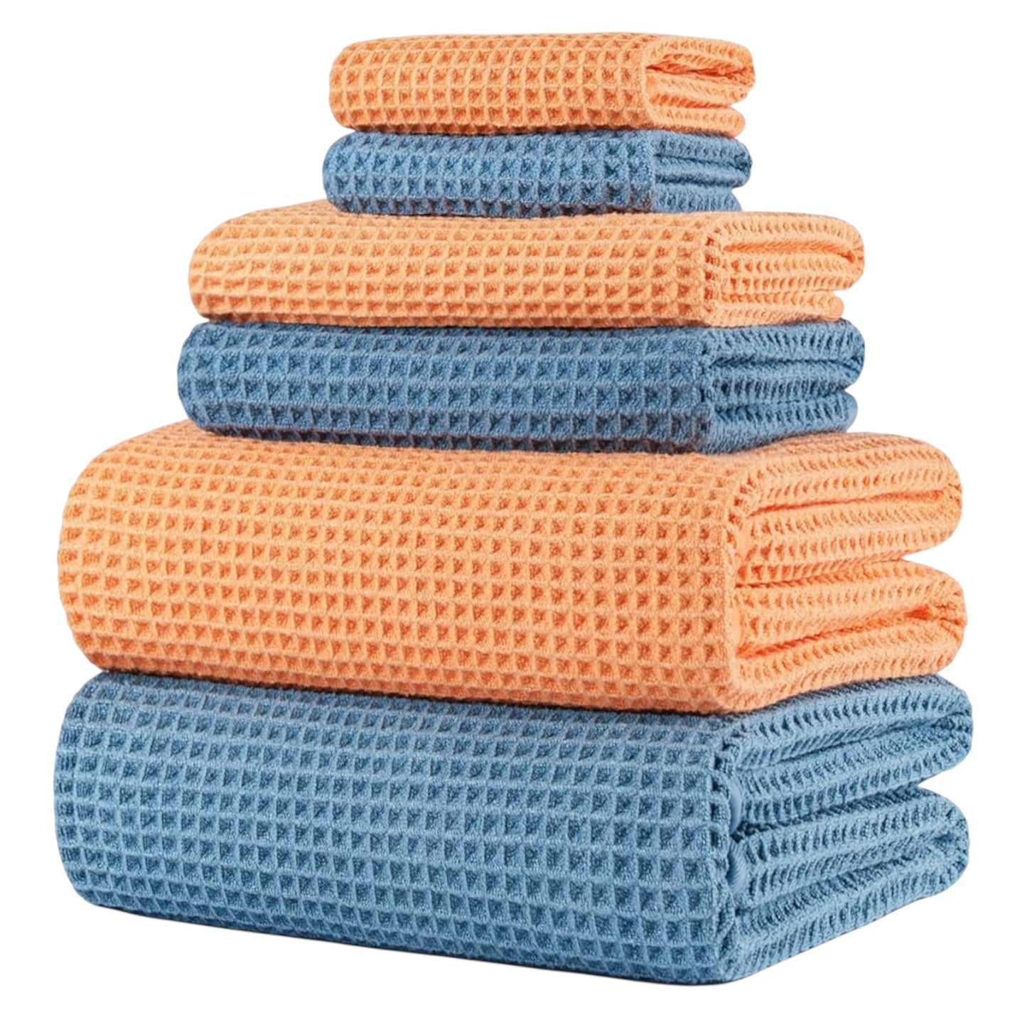 Microfibre Oversize, 76 X 152 Cm, Quick Dry Lint Free Bath Towel Set, 6 Piece (White, Waffle Weave)