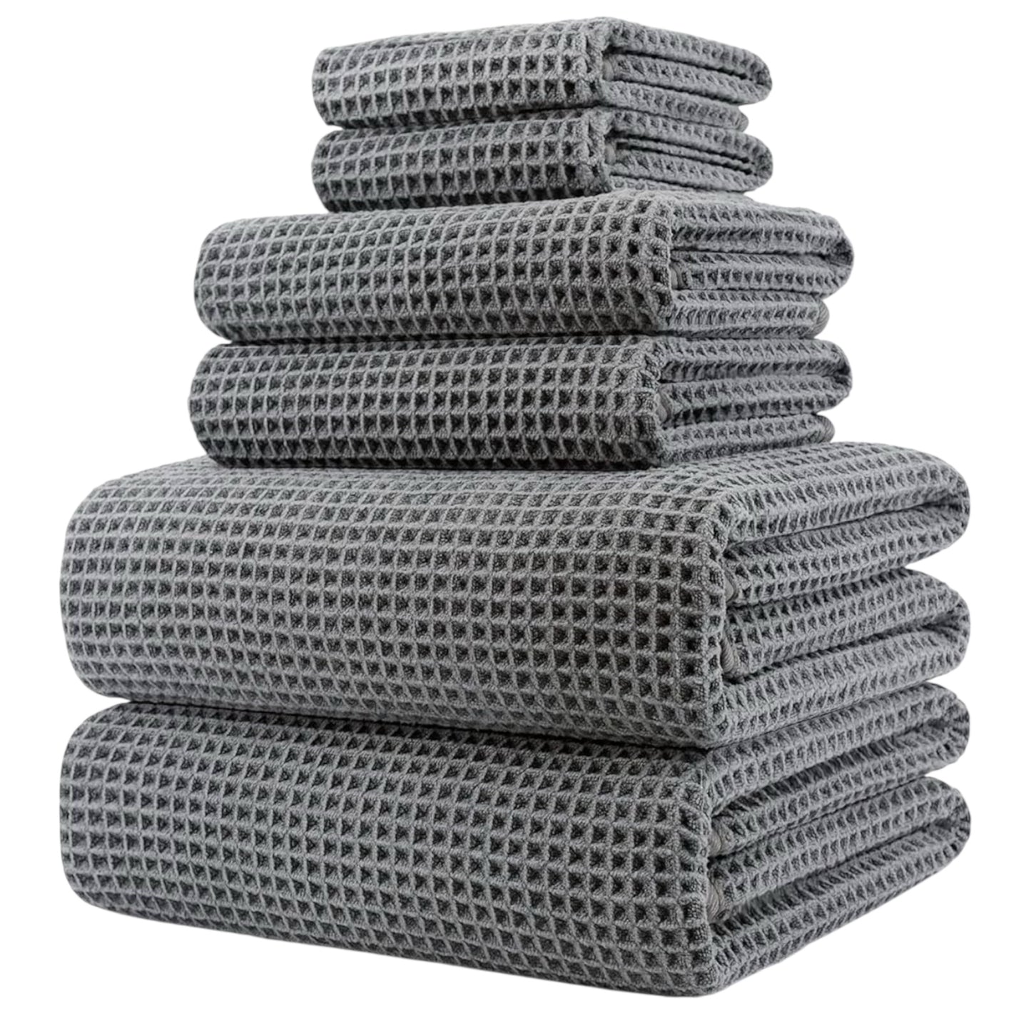 Microfibre Oversize, 76 X 152 Cm, Quick Dry Lint Free Bath Towel Set, 6 Piece (White, Waffle Weave)