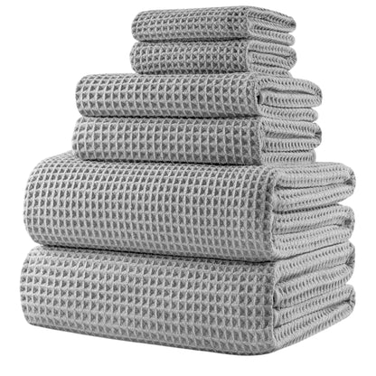 Microfibre Oversize, 76 X 152 Cm, Quick Dry Lint Free Bath Towel Set, 6 Piece (White, Waffle Weave)