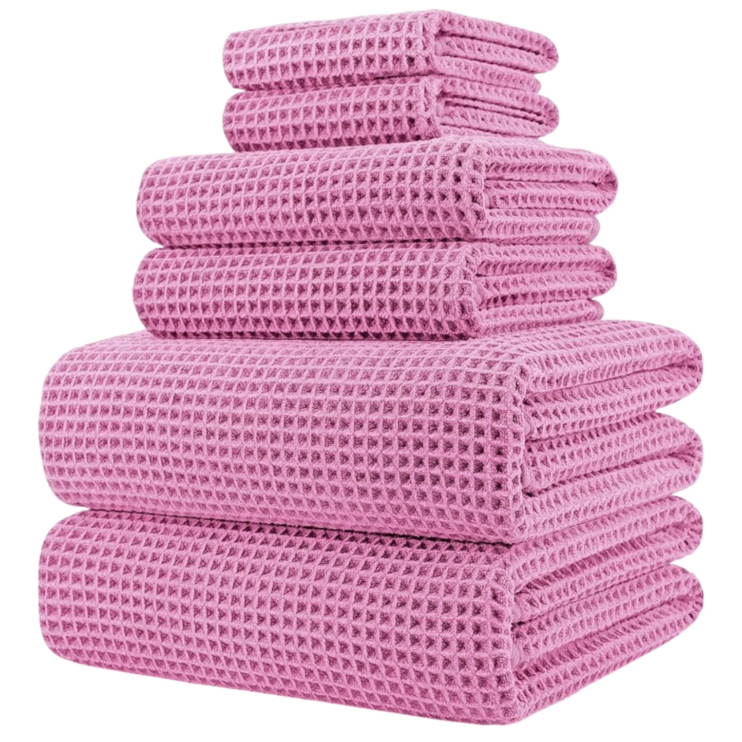 Microfibre Oversize, 76 X 152 Cm, Quick Dry Lint Free Bath Towel Set, 6 Piece (White, Waffle Weave)