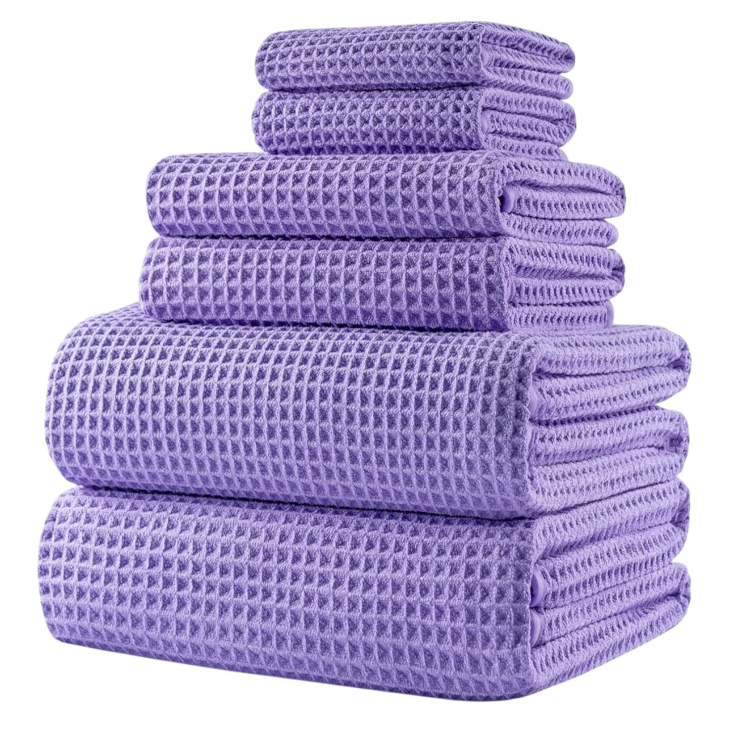 Microfibre Oversize, 76 X 152 Cm, Quick Dry Lint Free Bath Towel Set, 6 Piece (White, Waffle Weave)