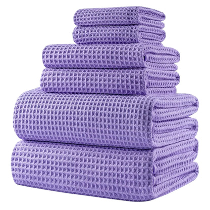 Microfibre Oversize, 76 X 152 Cm, Quick Dry Lint Free Bath Towel Set, 6 Piece (White, Waffle Weave)