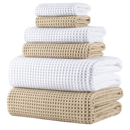 Microfibre Oversize, 76 X 152 Cm, Quick Dry Lint Free Bath Towel Set, 6 Piece (White, Waffle Weave)