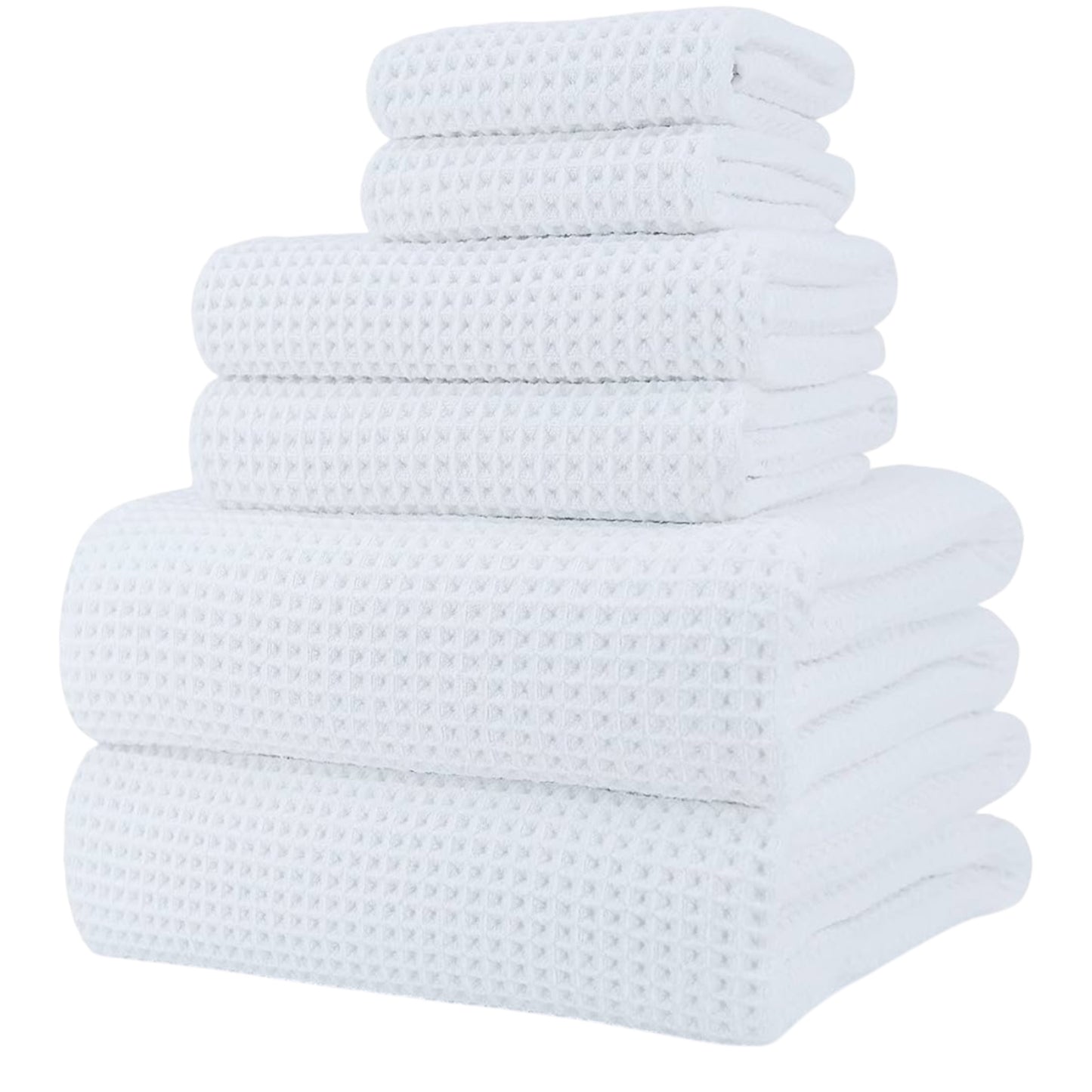 Microfibre Oversize, 76 X 152 Cm, Quick Dry Lint Free Bath Towel Set, 6 Piece (White, Waffle Weave)