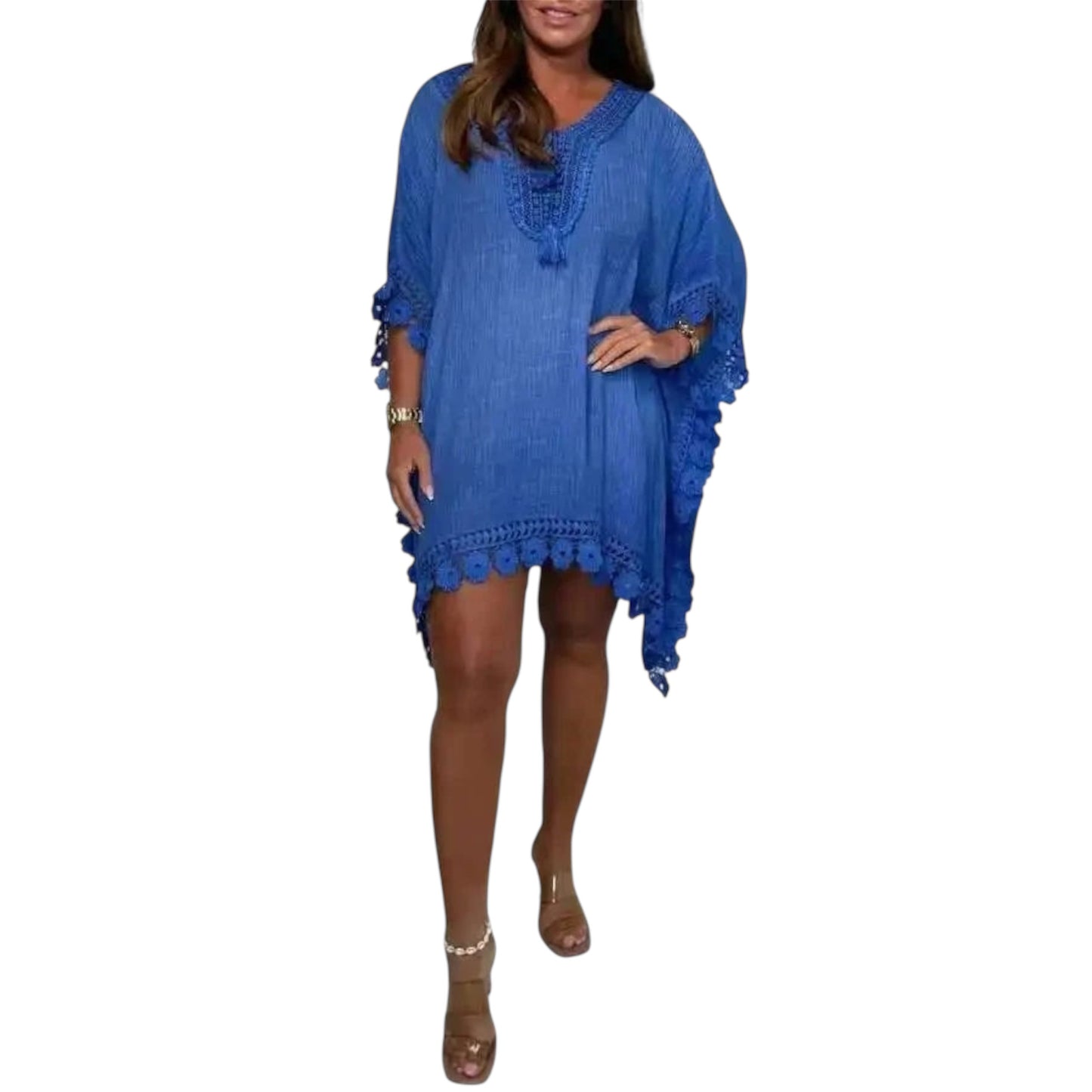 Women’s Boho Bat Sleeve V-Neck Beach Dress – Summer 2025 Holiday Style
