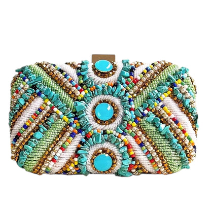 CEZIRA Women’s Glamorous Luxury Colourful Beads & Faux Pearls Clutch – Elegant Evening Bag