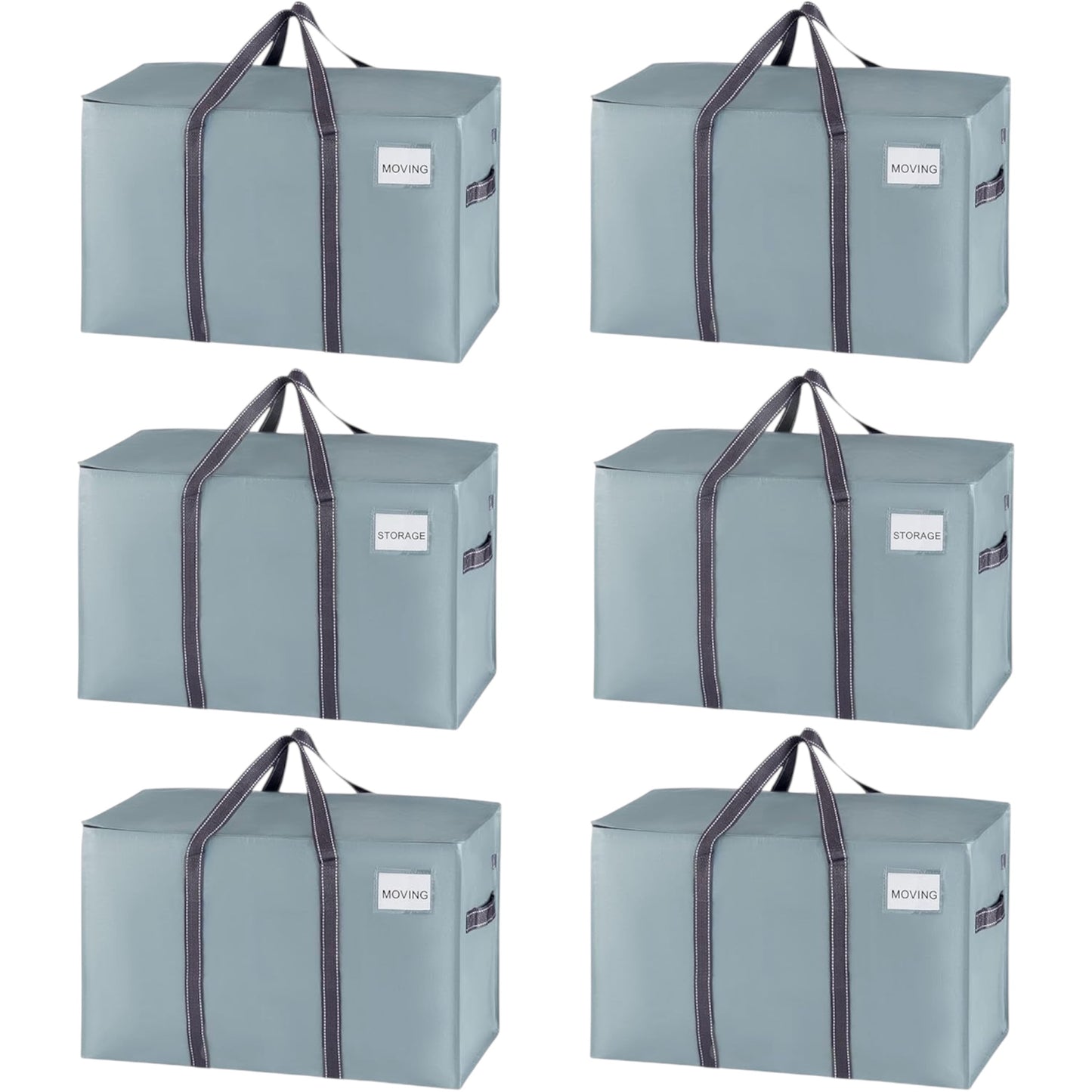 6 Pack Extra-Large Moving Bags – Heavy Duty Storage Totes with Zippers & Sturdy Handles (Light Blue Matte)