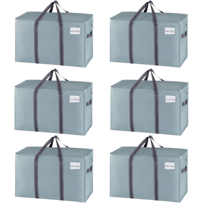 6 Pack Extra-Large Moving Bags – Heavy Duty Storage Totes with Zippers & Sturdy Handles (Light Blue Matte)